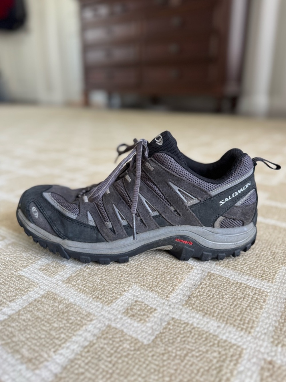 Salomon Contagrip Trail Hiking Shoes Gray Black Low Top Outdoor Sneakers Size 10 - Picture 3 of 17